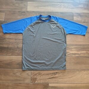 Evoshield Shirt Mens Medium Grey Blue Raglan Baseball Training 3/4‎ Sleeve